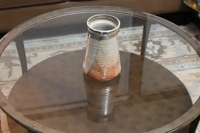 Flashed bottle vase. Bottle vase with soft orange flashing.