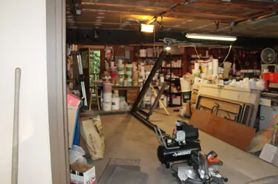 The workshop. The garage workshop where the frame was built.