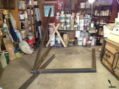 Frame takes shape. The base of the frame, tacked together.